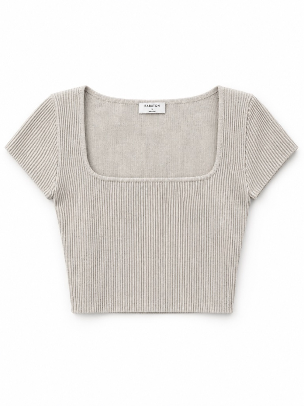 Babaton cropped sculpt boxy top S cap sleeve stretch ribbed contemporary minimal